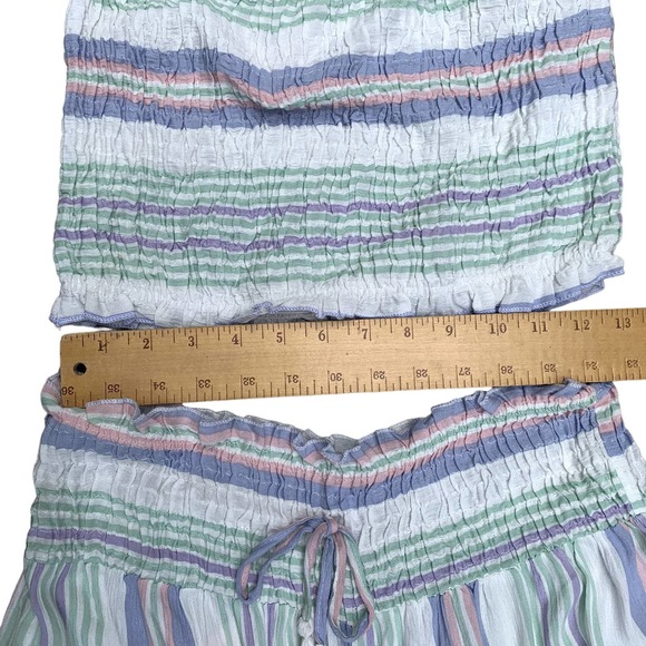 Kiwi & Punch Two Piece Set Pant Set Crop Top Stripe White Purple Green NEW Large - Picture 9 of 13